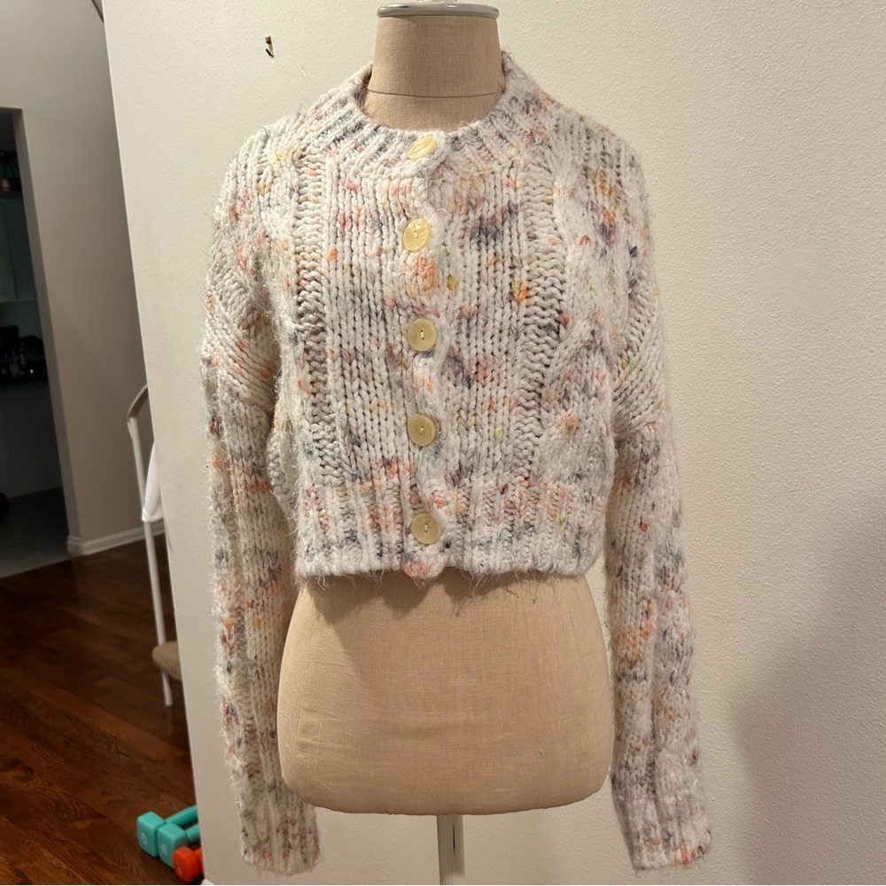 Urban Outfitters Cream Multicolor Knit Cardigan